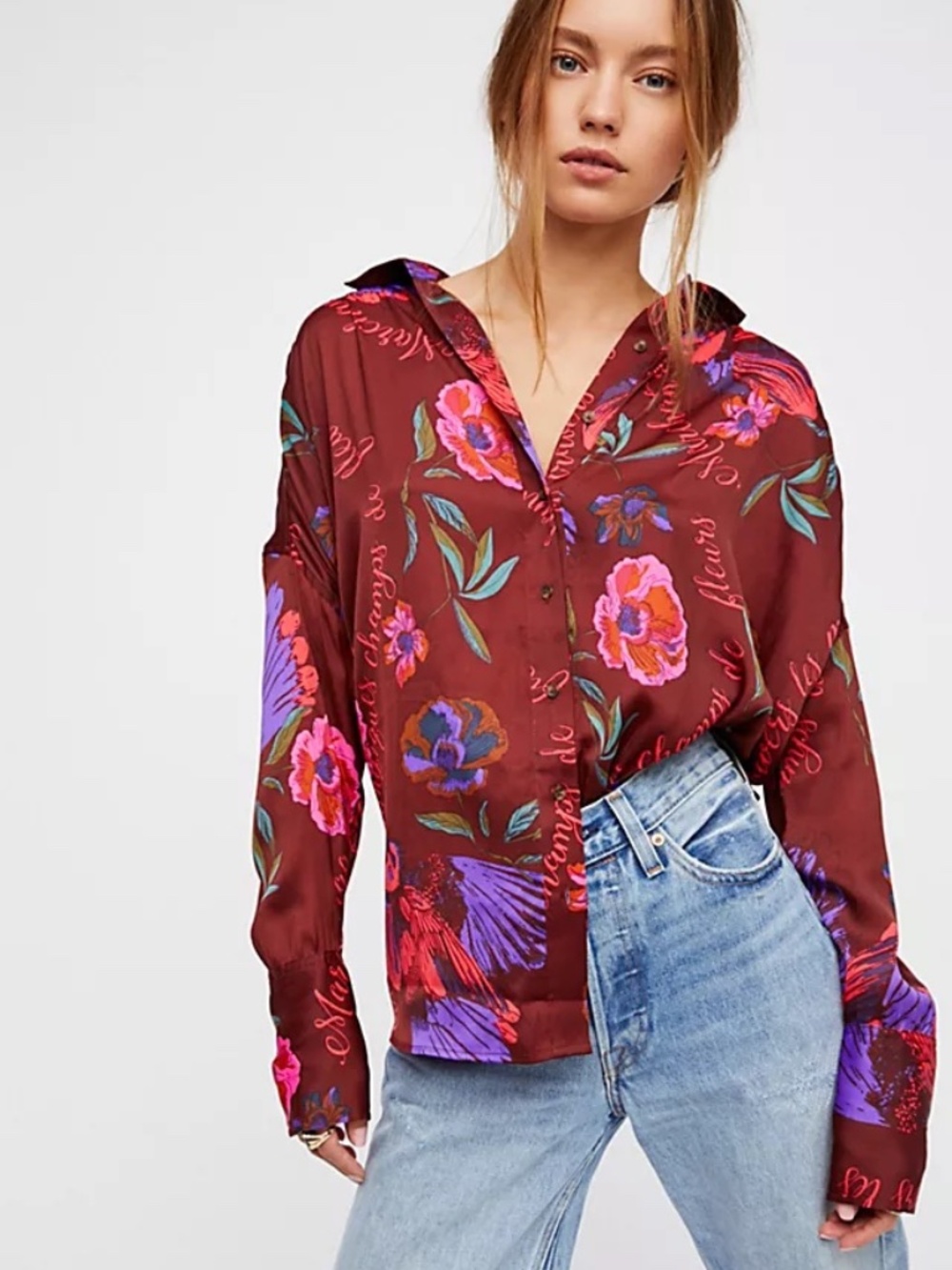 Free People Silky Nights Buttondown Tunic- Size Medium